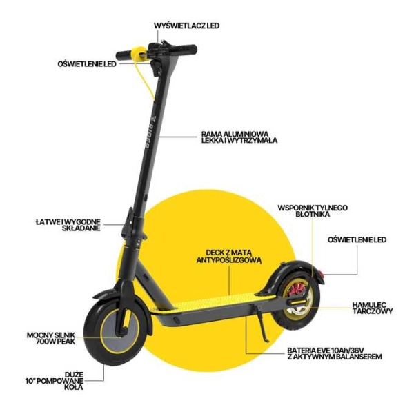 Hulajnoga elektryczna XRIDER M10 Light+, Aplikacja, KERS, 700W PEAK, bateria EVE z aktywnym balanserem